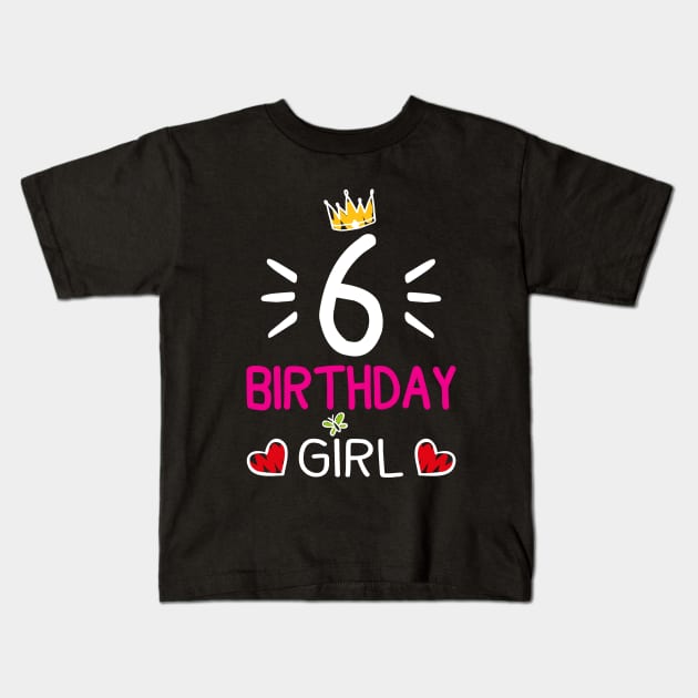 Kids 6th Birthday Girl Crown Princess Kids T-Shirt by printedartings